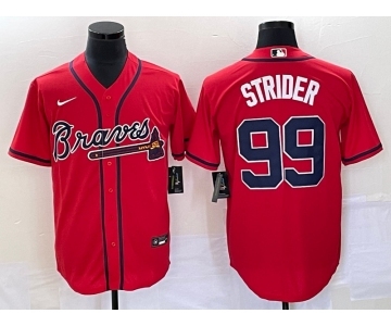 Men's Atlanta Braves #99 Spencer Strider Red Cool Base Stitched Baseball Jersey