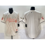 Men's Atlanta Braves Blank Cream 2024 Atliens & Peach With Outkast Patch Vapor Limited Stitched Baseball Jersey Men's Atlanta Braves Blank Cream 2024 Atliens & Peach With Outkast Patch Vapor Limited Stitched Baseball Jersey