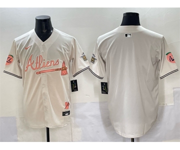 Men's Atlanta Braves Blank Cream 2024 Atliens & Peach With Outkast Patch Vapor Limited Stitched Baseball Jersey