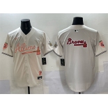 Men's Atlanta Braves Team Big Logo Cream 2024 Atliens & Peach With Outkast Patch Vapor Limited Stitched Baseball Jersey Men's Atlanta Braves Team Big Logo Cream 2024 Atliens & Peach With Outkast Patch Vapor Limited Stitched Baseball Jersey