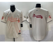 Men's Atlanta Braves Team Big Logo Cream 2024 Atliens & Peach With Outkast Patch Vapor Limited Stitched Baseball Jersey Men's Atlanta Braves Team Big Logo Cream 2024 Atliens & Peach With Outkast Patch Vapor Limited Stitched Baseball Jersey