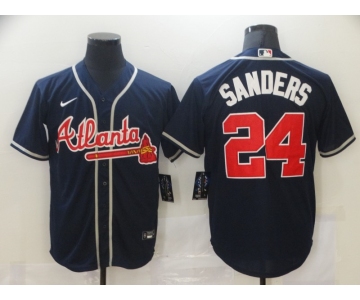 Nike Atlanta Braves #24 Deion Sanders Authentic Dark Blue 2020 Alternate Cool Base Baseball Jersey