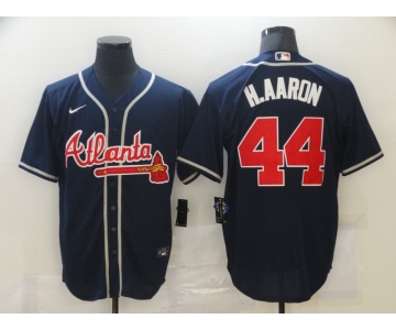 Nike Atlanta Braves #44 Hank Aaron Authentic Dark Blue 2020 Alternate Cool Base Baseball Jersey