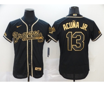 Nike Men's Atlanta Braves #13 Ronald Acuna Jr. Black Gold Fashion Flex Base Authentic Collection Baseball Jersey