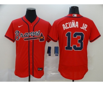 Nike Men's Atlanta Braves #13 Ronald Acuna Jr. Red Home Flex Base Authentic Collection Baseball Jersey