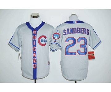 Men Chicago Cubs #23 Ryne Sandberg Gray Blue Stitched MLB Jersey