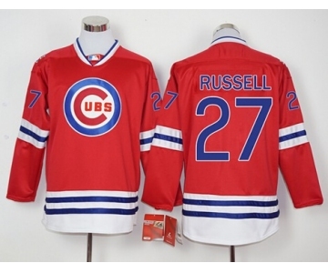 Men Chicago Cubs #27 Addison Russell Red Long Sleeve Stitched Baseball Jersey