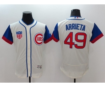 Men Chicago Cubs #49 Jake Arrieta Majestic Cream Blue Flexbase Authentic Collection Player Jersey