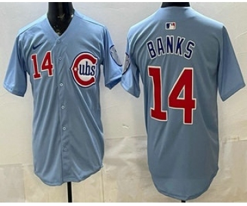 Men's Chicago Cubs #14 Ernie Banks Baby Blue Limited Jersey