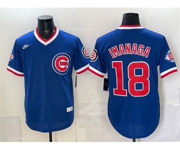 Men's Chicago Cubs #18 Shota Imanaga Royal 150th Anniversary Throwback Vapor Limited Stitched Baseball Jersey