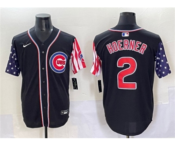 Men's Chicago Cubs #2 Nico Hoerner Black 2025 Independence Day Vapor Premier Limited Stitched Baseball Jersey