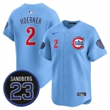 Men's Chicago Cubs #2 Nico Hoerner Blue 'Ryne Sandberg Tribute' Vapor Limited V2 Stitched Baseball Jersey Men's Chicago Cubs #2 Nico Hoerner Blue 'Ryne Sandberg Tribute' Vapor Limited V2 Stitched Baseball Jersey