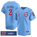Men's Chicago Cubs #2 Nico Hoerner Blue 'Ryne Sandberg Tribute' Vapor Limited V3 Stitched Baseball Jersey Men's Chicago Cubs #2 Nico Hoerner Blue 'Ryne Sandberg Tribute' Vapor Limited V3 Stitched Baseball Jersey