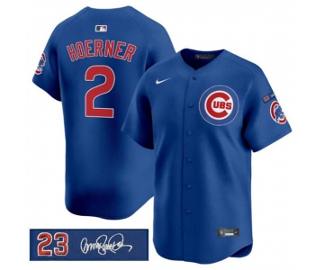 Men's Chicago Cubs #2 Nico Hoerner Royal 'Ryne Sandberg Tribute' Vapor Limited V3 Stitched Baseball Jersey