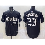 Men's Chicago Cubs #23 Ryne Sandberg Black 'Gothic North Side Edition' Vapor Premier Limited Stitched Baseball Jersey