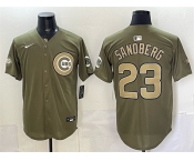 Men's Chicago Cubs #23 Ryne Sandberg Olive 2026 Armed Forces Day Stitched Baseball Jersey Men's Chicago Cubs #23 Ryne Sandberg Olive 2026 Armed Forces Day Stitched Baseball Jersey