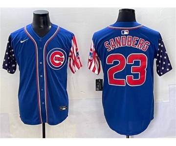 Men's Chicago Cubs #23 Ryne Sandberg Royal 2025 Independence Day Vapor Premier Limited Stitched Baseball Jersey
