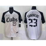 Men's Chicago Cubs #23 Ryne Sandberg White Black 'Gothic North Side Edition' Vapor Premier Limited Stitched Baseball Jersey