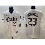 Men's Chicago Cubs #23 Ryne Sandberg White 'Gothic North Side Edition' Vapor Premier Limited Stitched Baseball Jersey