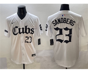 Men's Chicago Cubs #23 Ryne Sandberg White 'Gothic North Side Edition' Vapor Premier Limited Stitched Baseball Jersey