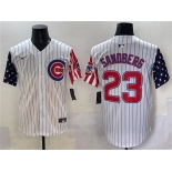 Men's Chicago Cubs #23 Ryne Sandberg White Pinstripe 2025 Independence Day Vapor Premier Limited Stitched Baseball Jersey