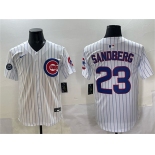 Men's Chicago Cubs #23 Ryne Sandberg White Pinstripe 'Ryne Sandberg Tribute' Vapor Limited V2 Stitched Baseball Jersey Men's Chicago Cubs #23 Ryne Sandberg White Pinstripe 'Ryne Sandberg Tribute' Vapor Limited V2 Stitched Baseball Jersey