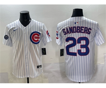 Men's Chicago Cubs #23 Ryne Sandberg White Pinstripe 'Ryne Sandberg Tribute' Vapor Limited V2 Stitched Baseball Jersey