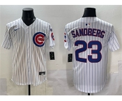 Men's Chicago Cubs #23 Ryne Sandberg White Pinstripe 'Ryne Sandberg Tribute' Vapor Limited V3 Stitched Baseball Jersey Men's Chicago Cubs #23 Ryne Sandberg White Pinstripe 'Ryne Sandberg Tribute' Vapor Limited V3 Stitched Baseball Jersey