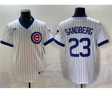 Men's Chicago Cubs #23 Ryne Sandberg White Throwback Stitched Baseball Jersey
