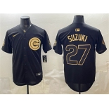 Men's Chicago Cubs #27 Seiya Suzuki Black Gold 150th Anniversary Patch Stitched Baseball Jersey Men's Chicago Cubs #27 Seiya Suzuki Black Gold 150th Anniversary Patch Stitched Baseball Jersey