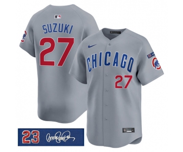 Men's Chicago Cubs #27 Seiya Suzuki Gray 'Ryne Sandberg Tribute' Vapor Limited V3 Stitched Baseball Jersey