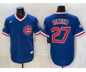 Men's Chicago Cubs #27 Seiya Suzuki Royal 150th Anniversary Throwback Vapor Limited Stitched Baseball Jersey Men's Chicago Cubs #27 Seiya Suzuki Royal 150th Anniversary Throwback Vapor Limited Stitched Baseball Jersey