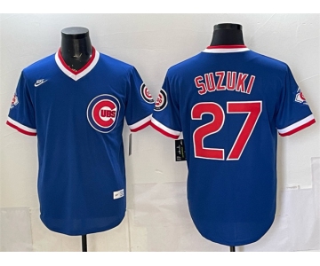 Men's Chicago Cubs #27 Seiya Suzuki Royal 150th Anniversary Throwback Vapor Limited Stitched Baseball Jersey