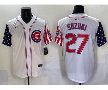 Men's Chicago Cubs #27 Seiya Suzuki White 2025 Independence Day Vapor Premier Limited Stitched Baseball Jersey