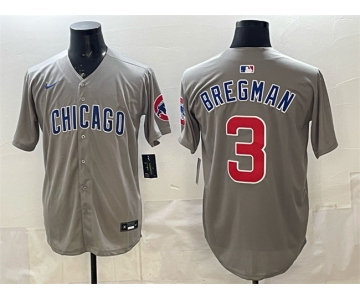 Men's Chicago Cubs #3 Alex Bregman Grey Limited Stitched Baseball Jersey