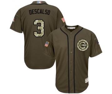 Men's Chicago Cubs #3 Daniel Descalso Authentic Green Salute to Service Baseball Jersey