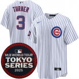 Men's Chicago Cubs #3 Justin Turner White 2025 World Tour Tokyo Series Home Stitched Baseball Jersey