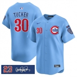 Men's Chicago Cubs #30 Kyle Tucker Blue 'Ryne Sandberg Tribute' Vapor Limited V3 Stitched Baseball Jersey Men's Chicago Cubs #30 Kyle Tucker Blue 'Ryne Sandberg Tribute' Vapor Limited V3 Stitched Baseball Jersey
