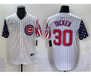 Men's Chicago Cubs #30 Kyle Tucker White Pinstripe 2025 Independence Day Vapor Premier Limited Stitched Baseball Jersey