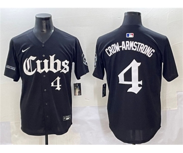 Men's Chicago Cubs #4 Pete Crow-Armstrong Black 'Gothic North Side Edition' Vapor Premier Limited Stitched Baseball Jersey