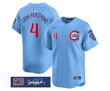 Men's Chicago Cubs #4 Pete Crow-Armstrong Blue 'Ryne Sandberg Tribute' Vapor Limited V3 Stitched Baseball Jersey