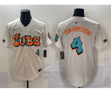 Men's Chicago Cubs #4 Pete Crow-Armstrong Cream 'Graffiti North Side Edition' Vapor Premier Limited Stitched Baseball Jersey