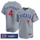 Men's Chicago Cubs #4 Pete Crow-Armstrong Gray 'Ryne Sandberg Tribute' Vapor Limited V3 Stitched Baseball Jersey Men's Chicago Cubs #4 Pete Crow-Armstrong Gray 'Ryne Sandberg Tribute' Vapor Limited V3 Stitched Baseball Jersey