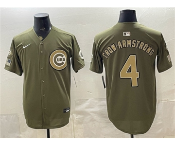 Men's Chicago Cubs #4 Pete Crow-Armstrong Olive 2026 Armed Forces Day Stitched Baseball Jersey