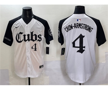 Men's Chicago Cubs #4 Pete Crow-Armstrong White Black 'Gothic North Side Edition' Vapor Premier Limited Stitched Baseball Jersey