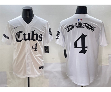 Men's Chicago Cubs #4 Pete Crow-Armstrong White 'Gothic North Side Edition' Vapor Premier Limited Stitched Baseball Jersey