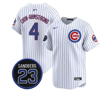 Men's Chicago Cubs #4 Pete Crow-Armstrong White Pinstripe 'Ryne Sandberg Tribute' Vapor Limited V2 Stitched Baseball Jersey