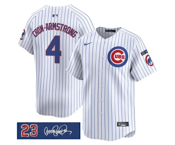 Men's Chicago Cubs #4 Pete Crow-Armstrong White Pinstripe 'Ryne Sandberg Tribute' Vapor Limited V3 Stitched Baseball Jersey