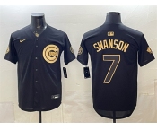 Men's Chicago Cubs #7 Dansby Swanson Black Gold 150th Anniversary Patch Stitched Baseball Jersey Men's Chicago Cubs #7 Dansby Swanson Black Gold 150th Anniversary Patch Stitched Baseball Jersey