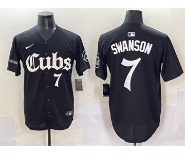 Men's Chicago Cubs #7 Dansby Swanson Black 'Gothic North Side Edition' Vapor Premier Limited Stitched Baseball Jersey